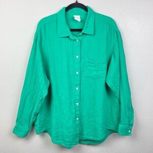 GAP Women's XL The Big Shirt 100% Cotton Gauze Long Sleeve Button Up Kelly Green
